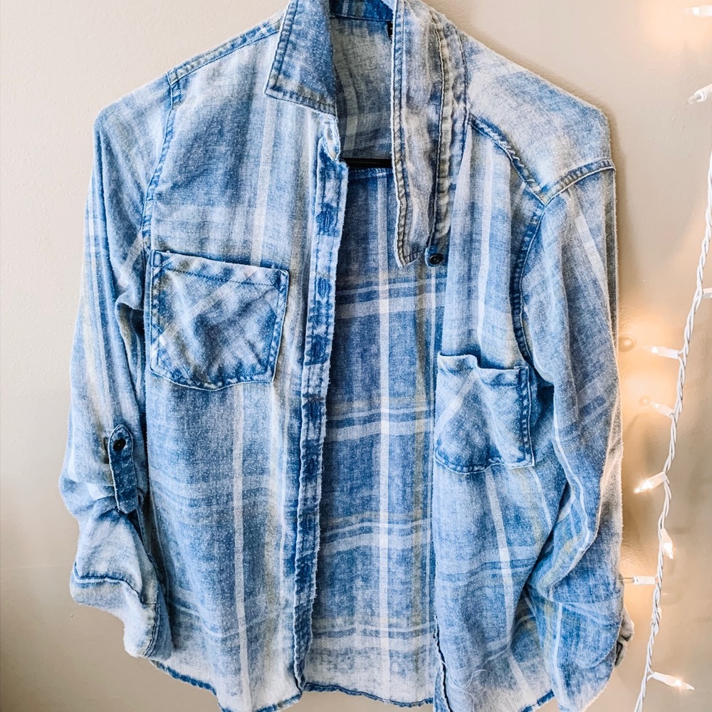 Distressed blue flannel
